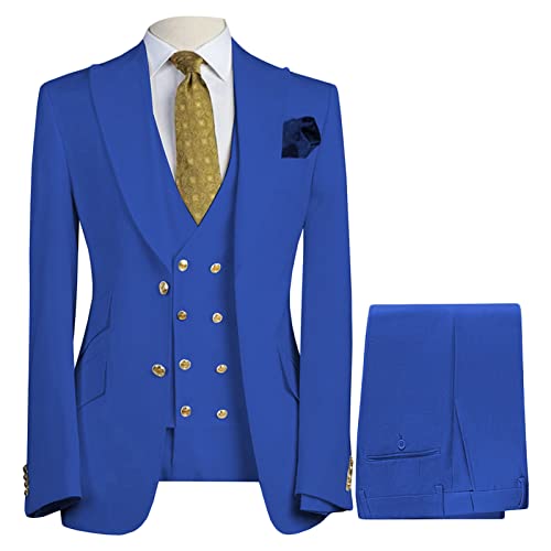 Männer Einfarbige Einfache Weste Jacke Anzug 3-teilige Business Profession Party Blazer Hochzeit Prom Smoking Sets (Blau,5XL) von Generic