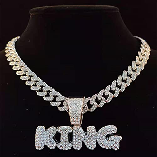 Männer Hip Hop Letters Anhänger Halskette mit 13 mm Miami Cuban Chain Eced Out Bling HipHop Halsketten Männlicher Zauberschmuck von Generic