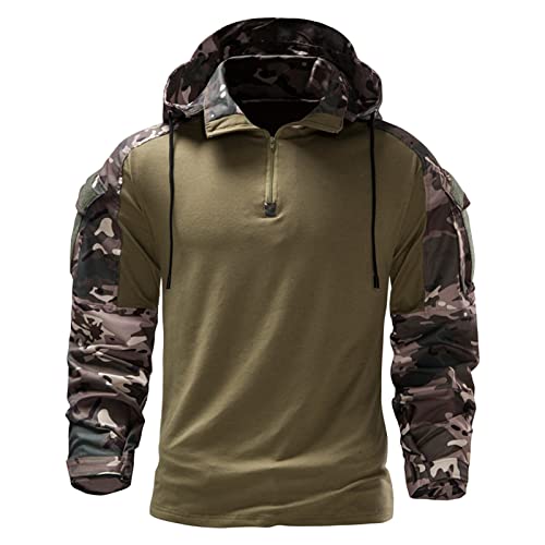 Männer Military Tactical Outdoor Camouflage Kapuze Armee Camo Abnehmbare Tasche Slim Pullover Kordelzug Langarm (Army Green,L) von Generic