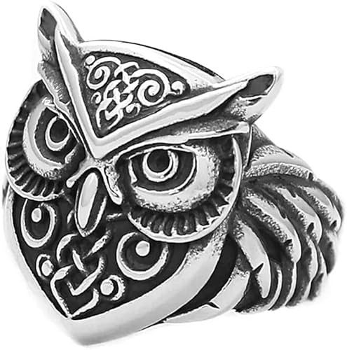 Männer Mode Vintage Eule Edelstahl Tier Amulett Ring Schmuck von Generic
