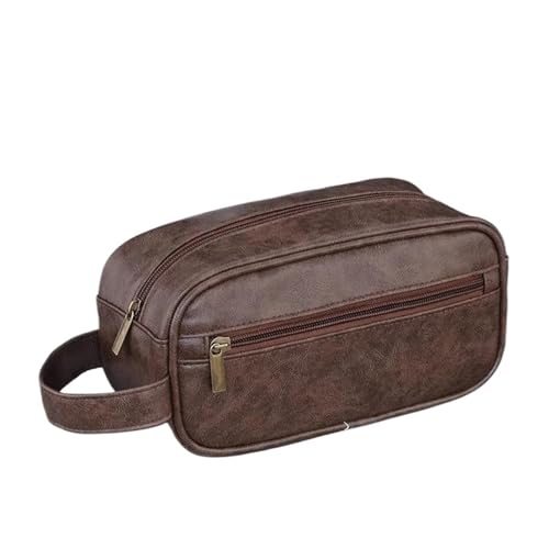 Männer PU Leder Kulturbeutel Business Reise Tragbare Kosmetik Große Kapazität Multi Pocket Lady Toilettenartikel Handtasche Handheld(Dark Brown) von Generic