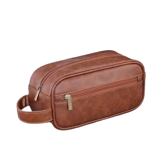 Männer PU Leder Kulturbeutel Business Reise Tragbare Kosmetik Große Kapazität Multi Pocket Lady Toilettenartikel Handtasche Handheld(Light Brown) von Generic