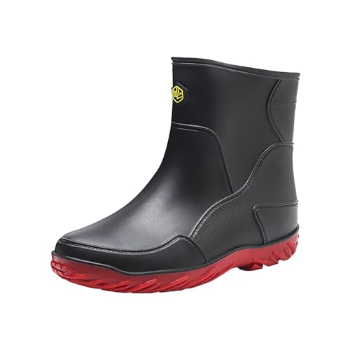 Männer Regen Slip Casual Schuhe Kurz Auf Stiefel Wasser Ankle Outdoor Mode männer Casual Schuhe Wasserfeste Schuhe Herren Gefüttert (Red, 44) von Generic