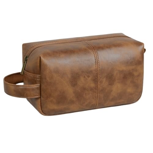 Männer Retro Kulturtasche Große Kapazität Make-up Lagerung Tragbare Kulturtaschen(Yellowish Brown) von Generic
