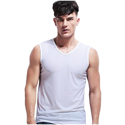 Männer Sommer Atmungsaktive Eisseide T-Shirts Ärmellos Kultivieren Fitness Bewegung V-Ausschnitt Mode Top Bluse Spitzen Unterhemd von Generic