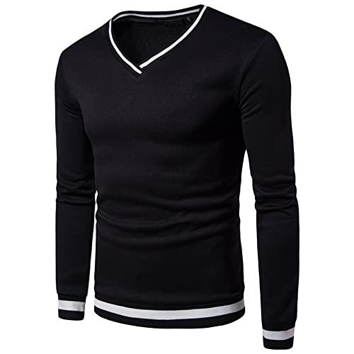 Männer V-Ausschnitt Rib Bottom Saum Pullover Classic Basic Solid Slim Sweatshirt Herbst Einfach Warmhalten Langarm Outwear (Schwarz,S) von Generic