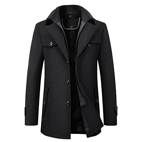 Männer Warmer Wollmantel Doppelkragen Erbsen-Mäntel Casual Winter Business Slim Fit Jacke Plus Baumwollfutter Dicker Abzug im Freien Winddichte Mantel im Freien (Schwarz, XXXL) von Generic