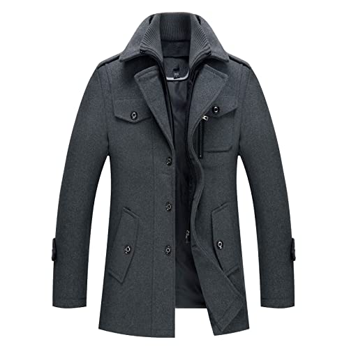 Männer Warmer Wollmantel Herren Wintermantel Slim Fit Zweiteiliger Mantel für Business Freizeit Wollmantel mit Stehkragen Peacoat Business Slim Fit Jacke von Generic