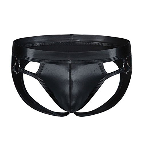 Männer Wetlook Jockstrap Sexy Unterhosen Herren Lack Unterwäsche Sexy Erotisch Wäsche Männer Reizunterwäsche Latex Lack Optik Herrentanga Tanga String Party Clubwear Schwarz 3XL von Generic