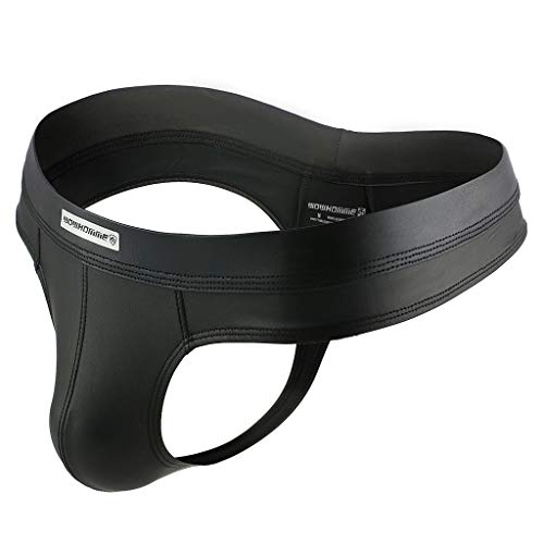 Männer Wetlook String Tanga Sexy Unterhosen Herren Lack Unterwäsche Erotisch Wäsche Sexy Reizunterwäsche Lederoptik Herrentanga Tanga String Party Clubwear Schwarz XL von Generic