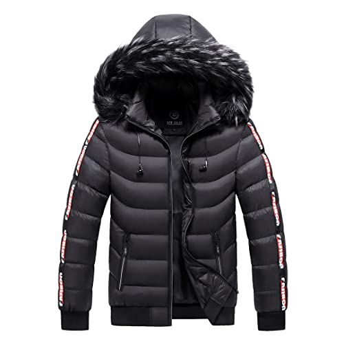 Männer Winter Pelz Kragen Mit Kapuze Dicke Warme Outwear Patchwork Parka Und Mäntel Windjacke Parkas HQ203Black M von Generic