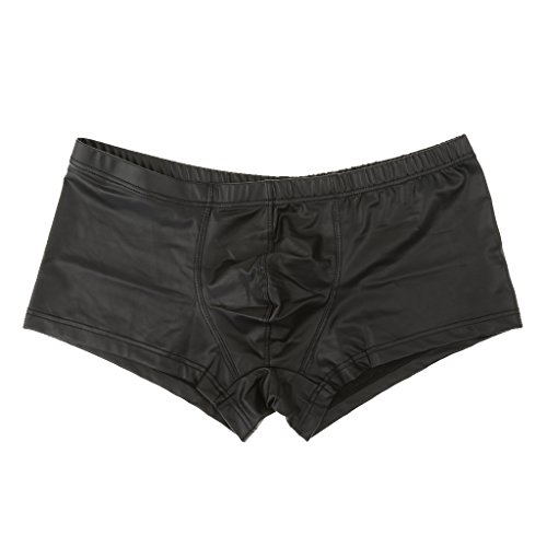 Männer herren Wetlook Boxershort Unterwäsche unterhose Boxer-PU-Leder-Shorts Low Rise Ring Clubwear Elastischen Stamm Schwarz L - m von Generic