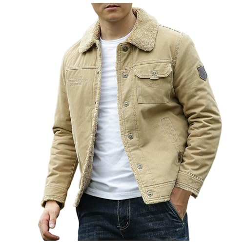 Männliche Samtjacke Dicke Jacke Lose Winterkleidung Fleecejacke Schwarz Herren (Khaki, L) von Generic