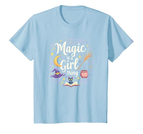 Magie ist Mädchensache: Witchy Whimsy für Zauberinnen T-Shirt, Kinder, Himmelblau, 128 von Generic