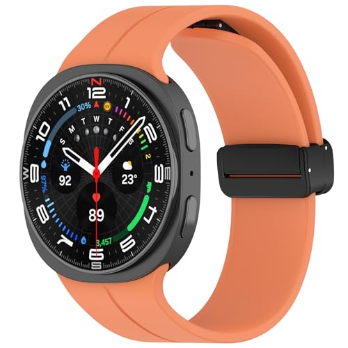 Magnet Silikon Armband kompatibel mit Samsung Galaxy watch 8 44mm,Schnellverschluss Uhrenarmband mit magnetischer Faltverschluss,Wasserdichtes Sport Ersatz Ersatzarmband (Orange) von Generic