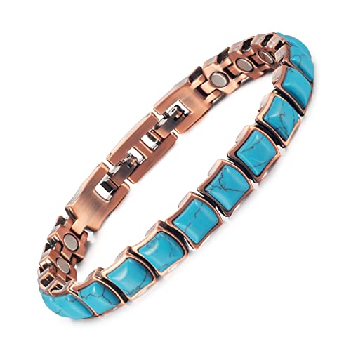 Magnetisches Kupferarmband für Damen mit türkisblauen Halbedelsteinen - 20 cm - Valentinstagsgeschenk - Muttertagsgeschenk von Generic