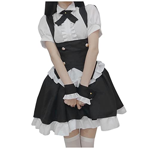 Maid Dress Damen Dirndl Kleid Midi Niedliche Maid Cosplay Kleid für Oktoberfest Halloween Maid Kostüm Outfit Set von Generic