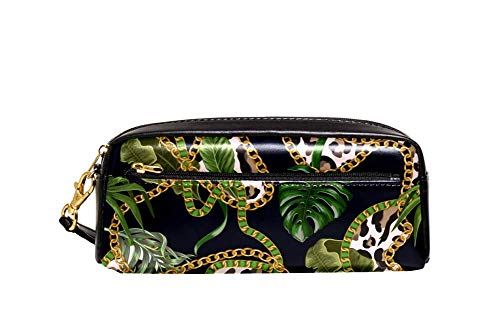 Make-Up Tasche Tropische Blätter Auf Leopard Mit Kette Stifthalter Große Kapazität Federmappe Premium Briefpapier Tasche Für Schule Mädchen Jungen von Generic