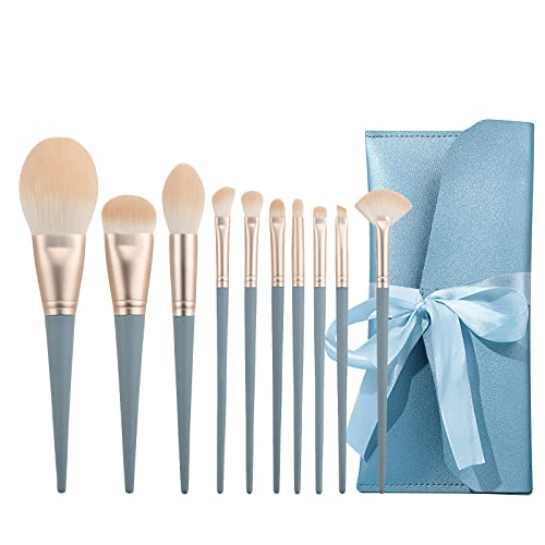 Make-up-Pinsel-Set, 10-teiliges Synthetik-Grundierungs-Concealer-Puder-Rouge-Lidschatten-Augenbrauen-Lippen-Make-up-Pinsel-Set (Blau) von SruidyLady