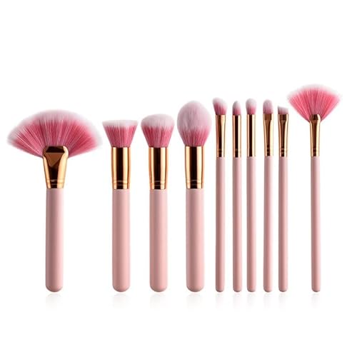 Make-up-Pinsel-Set mit pinkem Griff für Frauen, Grundierung, Make-up-Pinsel, Schönheitswerkzeug-Set für Lippen-Eyeliner (Farbe: 10-teiliges Pinsel-Set) von Generic