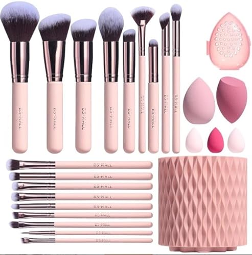 Make-up Pinselset 18 Stücke, Candy & Augenpinsel-Set, Essential Eye Brush Set, Lidschatten Schminkpinsel-Set, Perfektes Verblenden & Auftragen, Veganes Pinselset mit 5 Gesichtsschwamm (Rosa) von Generic