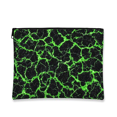 Make-up-Tasche, Neon-Marmor, Reise-Kosmetiktasche, schwarz und grün, für Damen, tragbarer Organizer aus Segeltuch mit Reißverschluss, Kulturbeutel für Festivals, Schwarz, 7x9 Inch, Tasche von Generic