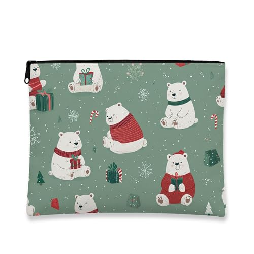Make-up-Tasche, niedliche Bären, Reise-Kosmetiktasche, Reisetasche für Frauen, tragbar, kleine Leinwand mit Reißverschluss, Kulturbeutel für die Hautpflege, grün, 7x9 Inch, Bären von Generic