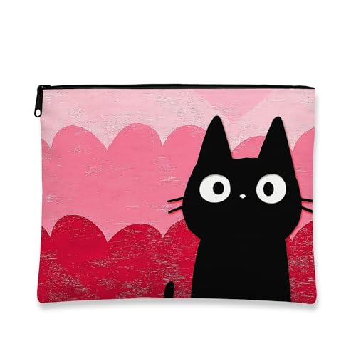 Make-up-Tasche für Katzen, niedliche Katzen-Grafik-Kosmetik-Reisetasche für Frauen, tragbare kleine Canvas-Reißverschluss-Organizer, perfekte Wahl für Festivals und den täglichen Gebrauch, Schwarz von Generic
