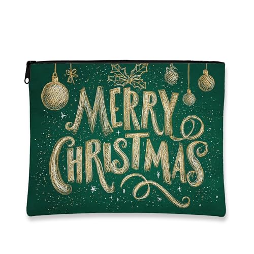 Make-up-Tasche für den Urlaub, festliche Weihnachts-Kosmetiktasche für Damen, tragbar, klein, Segeltuch, Reißverschluss, saisonaler Kulturbeutel, Grün , 7x9 Inch, Weihnachten von Generic