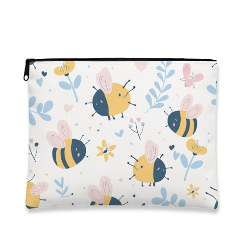Make-up-Tasche mit Bienenmuster, niedliches Cartoon-Insekt, Kosmetiktasche für Frauen, tragbare kleine Canvas-Reißverschluss-Organizer, Frühlingsgeschenk, Hautpflege-Kulturbeutel, Gelb, 7x9 Inch von Generic