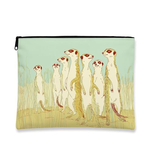Make-up-Tasche mit Erdmännchen-Motiv, fantasievolle illustrierte Tier-Kosmetik-Reisetasche für Frauen, tragbare kleine Canvas-Tasche mit Reißverschluss, lustiges Geschenk, Hautpflege, Kulturbeutel von Generic