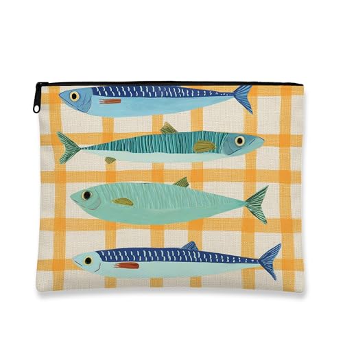 Make-up-Tasche mit Fischmuster, Blau und Aquamarin, Kosmetiktasche für Damen, tragbare kleine Canvas-Tasche mit Reißverschluss, Strandurlaub, Geschenk, Kulturbeutel, Aqua, 7x9 Inch, Fische Make-up-Tasche mit Fischmuster, Blau und Aquamarin, Kosmetiktasche für Damen, tragbare kleine Canvas-Tasche mit Reißverschluss, Strandurlaub, Geschenk, Kulturbeutel, Aqua, 7x9 Inch, Fische von Generic
