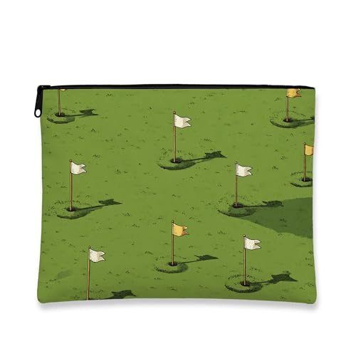 Make-up-Tasche mit Golfflagge, Cartoon-Golfplatz-Kosmetiktasche für Damen, tragbar, kleiner Canvas-Reißverschluss, Outdoor-Abenteuer, Hautpflege, Kulturbeutel, Geschenk für Sportliebhaber, Grün , 7x9 von Generic