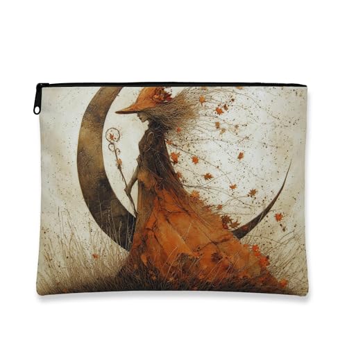 Make-up-Tasche mit Herbsthexe, rustikales Vintage-Design, Kosmetiktasche für Damen, tragbarer Reißverschluss-Organizer für Hautpflege, perfektes Herbst-Festival-Geschenk, Rost, 7x9 Inch, Hexe Make-up-Tasche mit Herbsthexe, rustikales Vintage-Design, Kosmetiktasche für Damen, tragbarer Reißverschluss-Organizer für Hautpflege, perfektes Herbst-Festival-Geschenk, Rost, 7x9 Inch, Hexe von Generic