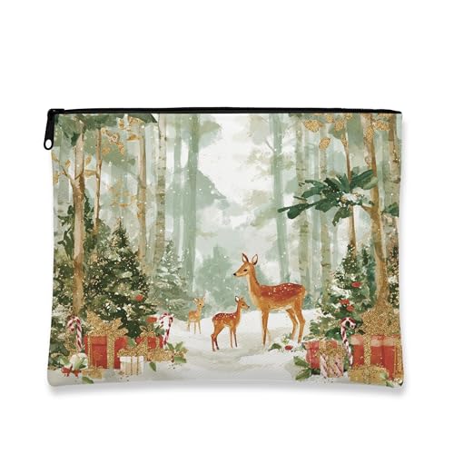 Make-up-Tasche mit Hirschmotiv, für Damen, tragbar, klein, Segeltuch, mit Reißverschluss, für Weihnachten, Hautpflege, Kulturbeutel, Grün, 7x9 Inch, Tasche von Generic
