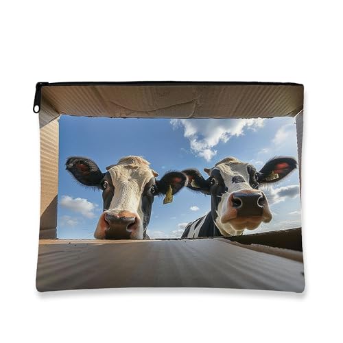 Make-up-Tasche mit Kuh-Aufdruck, lustige Kühe, tragbare Kosmetiktasche für Damen, kleiner Reißverschluss-Organizer, Bauernhaus-Geschenk, Kulturbeutel, Schwarz, 7x9 Inch, Kuh-Aufdruck von Generic