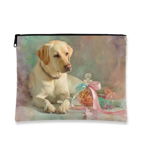 Make-up-Tasche mit Labrador-Motiv, niedlicher Hund, künstlerische Kosmetiktasche für Frauen, tragbare kleine Canvas-Reißverschlusstasche, Tierliebhaber, Geschenk, Hautpflege, Kulturbeutel, gelb, 7x9 Make-up-Tasche mit Labrador-Motiv, niedlicher Hund, künstlerische Kosmetiktasche für Frauen, tragbare kleine Canvas-Reißverschlusstasche, Tierliebhaber, Geschenk, Hautpflege, Kulturbeutel, gelb, 7x9 von Generic