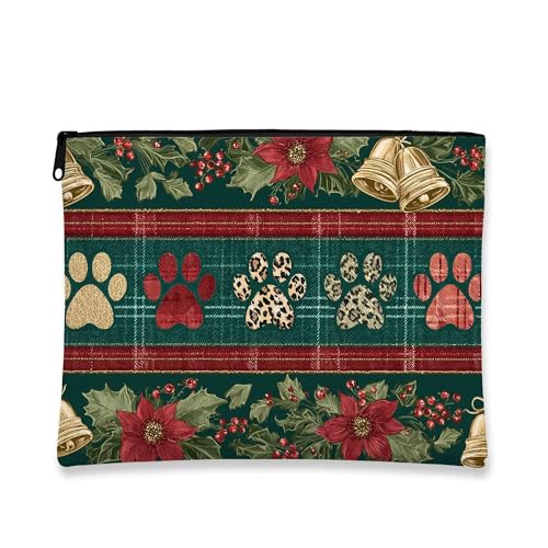 Make-up-Tasche mit Pfotenabdruck-Muster, für Damen, tragbar, klein, Segeltuch, Reißverschluss, Weihnachts-Kulturbeutel, Grün , 7x9 Inch, Pfotenabdruck von Generic