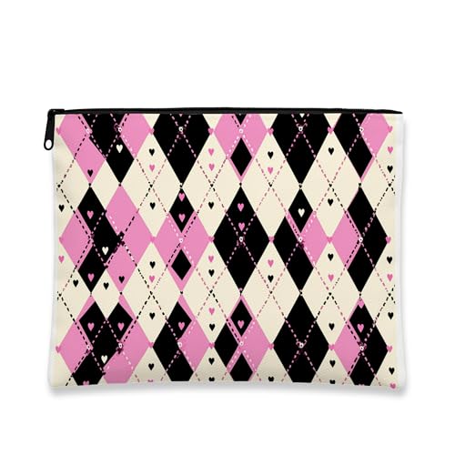 Make-up-Tasche mit Rautenmuster, pfirsichfarben und schwarz, Argyle-Kosmetiktasche für Damen, stilvolle, tragbare Canvas-Reißverschluss-Organizer, lustiges Geschenk für Geburtstag oder Valentinstag Make-up-Tasche mit Rautenmuster, pfirsichfarben und schwarz, Argyle-Kosmetiktasche für Damen, stilvolle, tragbare Canvas-Reißverschluss-Organizer, lustiges Geschenk für Geburtstag oder Valentinstag von Generic