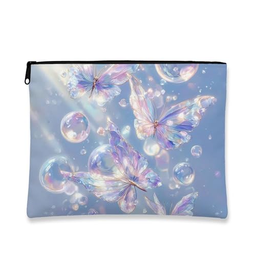 Make-up-Tasche mit Schmetterlingen, schillernde Flügel, elegante Kosmetiktasche für Damen, tragbar, kleiner Reißverschluss, Kulturbeutel, perfekte Wahl für Frühlingsfestivals, Hell, blau, 7x9 Inch von Generic