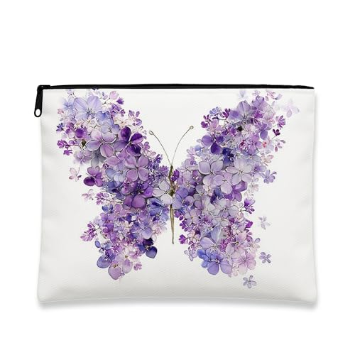 Make-up-Tasche mit Schmetterlings-Blumenmuster, violette Blume, künstlerische Kosmetiktasche für Damen, tragbar, klein, Segeltuch, Reißverschluss, Frühlingsfest, Geschenk, Hautpflege, Kulturbeutel Make-up-Tasche mit Schmetterlings-Blumenmuster, violette Blume, künstlerische Kosmetiktasche für Damen, tragbar, klein, Segeltuch, Reißverschluss, Frühlingsfest, Geschenk, Hautpflege, Kulturbeutel von Generic