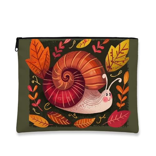 Make-up-Tasche mit Schneckenmotiv, tragbar, Kosmetiktasche für Damen, kleiner Canvas-Reißverschluss-Organizer, Herbstgeschenk, Kulturbeutel, Grün , 7x9 Inch, Schnecke von Generic