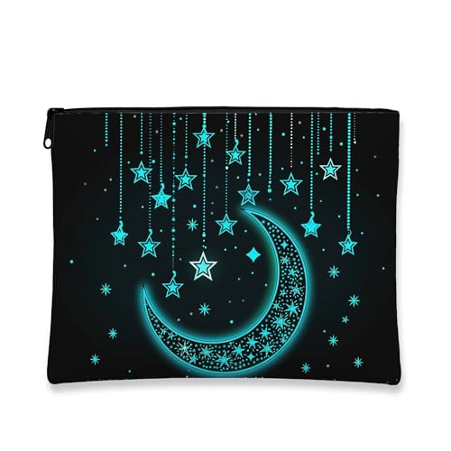 Make-up-Tasche mit Sternennacht, schwarzer Mond und Sterne, Kosmetiktasche für Damen, tragbarer kleiner Canvas-Reißverschluss, Festival-Geschenk, Kulturbeutel, Schwarz, 7x9 Inch, Mond von Generic