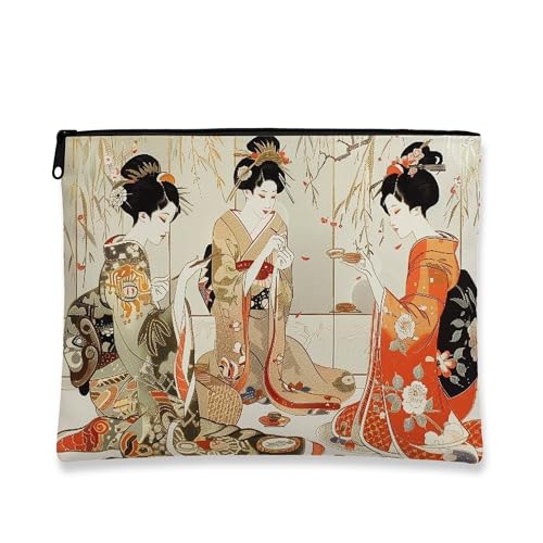 Make-up-Tasche mit Vintage-Blumenmuster, elegante japanische Geisha-Kosmetiktasche für Frauen, tragbare kleine Canvas-Reißverschluss-Organizer, perfekte Wahl für Festivals, Mehrfarbig, 7x9 Inch von Generic