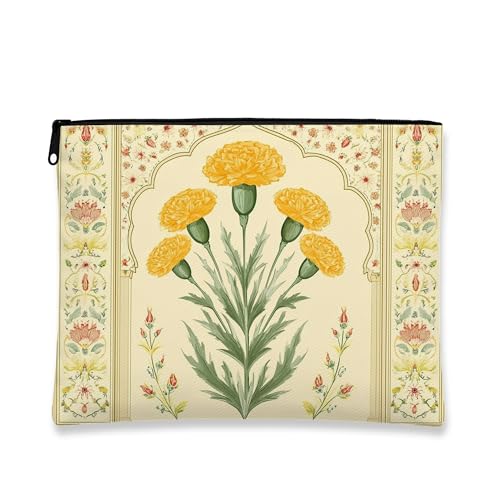 Make-up-Tasche mit Vintage-Blumenmuster, gelbe Ringelblumen-Muster, Kosmetiktasche für Damen, tragbare kleine Canvas-Reißverschluss-Organizer, perfektes Festival-Geschenk für Hautpflege und von Generic