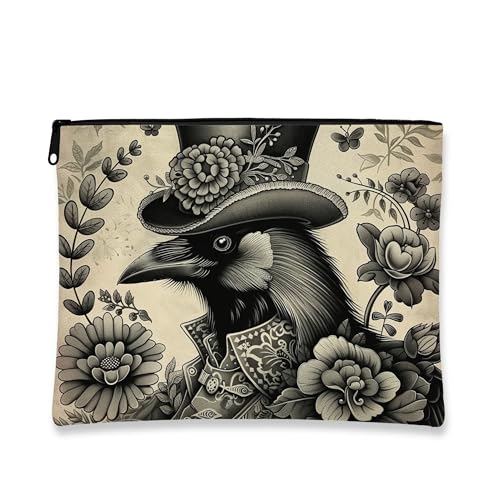 Make-up-Tasche mit Vintage-Blumenmuster, schwarzes Krähen-Design, Kosmetiktasche für Damen, tragbare kleine Canvas-Reißverschluss-Organizer, Geschenk für Festivals und besondere Anlässe, Schwarz, 7x9 von Generic
