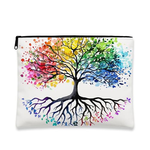 Make-up-Tasche mit buntem Baum, künstlerische Regenbogen-Kosmetik-Reisetasche für Damen, tragbar, kleiner Canvas-Reißverschluss, Festival-Geschenk, Kulturbeutel, Weiss/opulenter Garten, 7x9 Inch von Generic