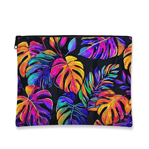 Make-up-Tasche mit tropischen Blättern, buntes Monstera-Kosmetik-Reisetasche für Damen, tragbar, kleiner Canvas-Reißverschluss, Sommergeschenk, Kulturbeutel, Schwarz, 7x9 Inch von Generic