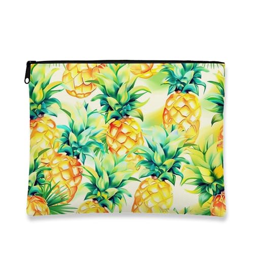 Make-up-Tasche mit tropischer Ananas-Motiv, lebendige Früchte, Kosmetiktasche für Damen, tragbare kleine Canvas-Reißverschluss-Organizer, Sommergeschenk, Hautpflege-Kulturbeutel, gelb, 7x9 Inch von Generic