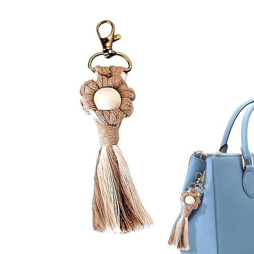 Makramee Schlüsselanhänger - Handgewebte Makramee Quaste Schlüsselbund Floral - Weicher Schlüsselanhänger Boho Floral Handgemachte Anhänger für Handtasche Geldbörse Autodekoration Schlüsselanhänger, E von Generic